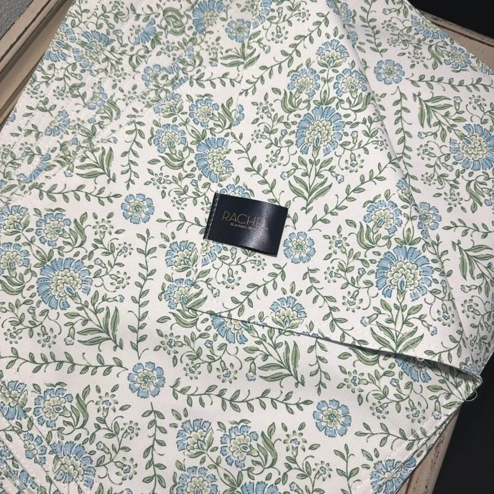 Rachel Roy Shabby Chic Floral Damask Blue Green White Placemats, Set of 12